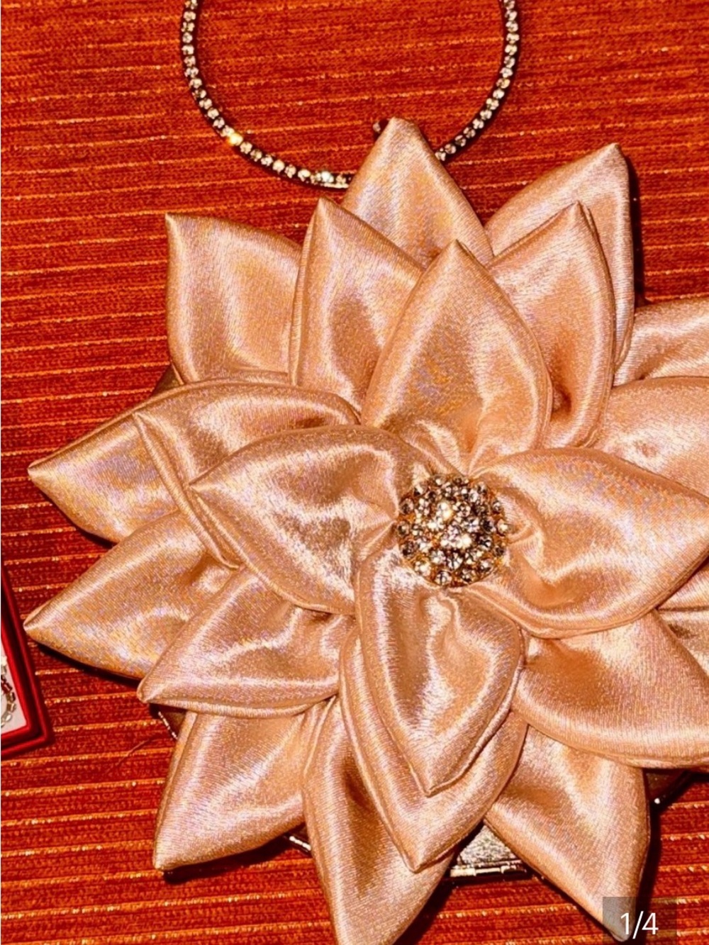 Elegant Satin Flower Wristlet Clutch in Champagne